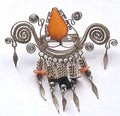 Vintage Hand Made Silver Plate Carnelian Stone Pin/Brooch Dangling Tassles